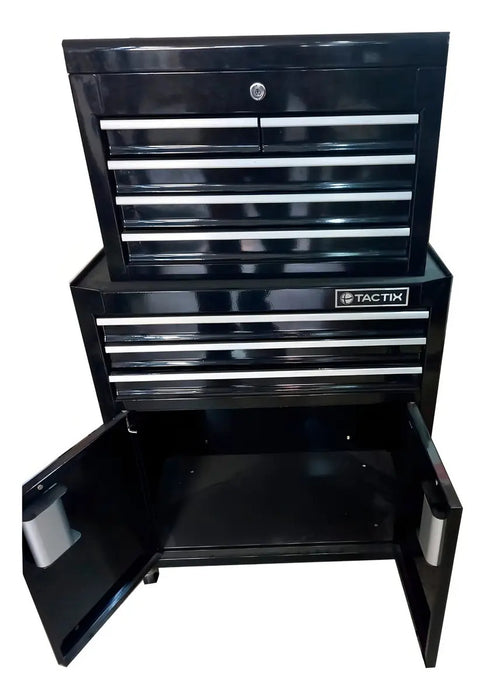 Caja Herramientas Con Ruedas + Caja Estante Tactix Negro