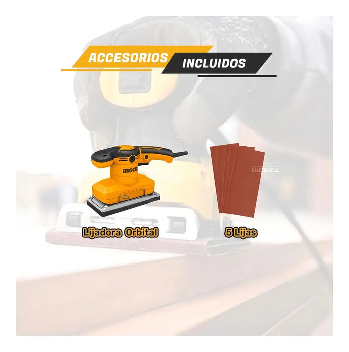 Lijadora Orbital Eléctrica Ingco FS3208 320W Naranja
