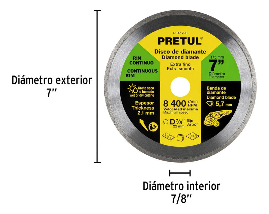 Disco Diamante 7'' Corte Loseta Azulejo Marmol Pretul