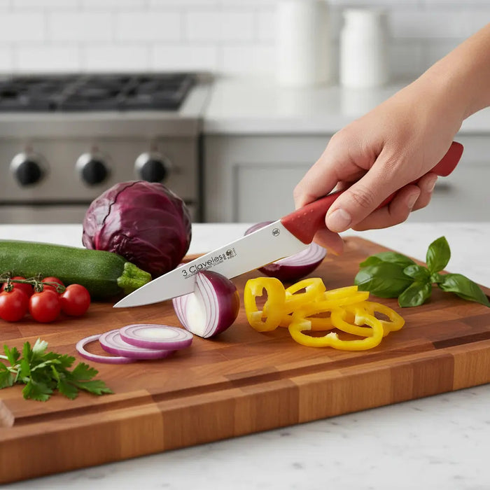 Cuchillo Tres Claveles Proflex Mgo.rojo 10 Cms Verduras