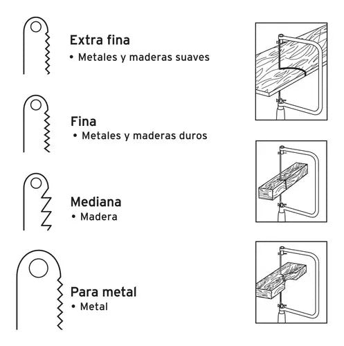 Segueta Arco Calador Extra Fina Corta Curvas 16cm + 5 Hojas