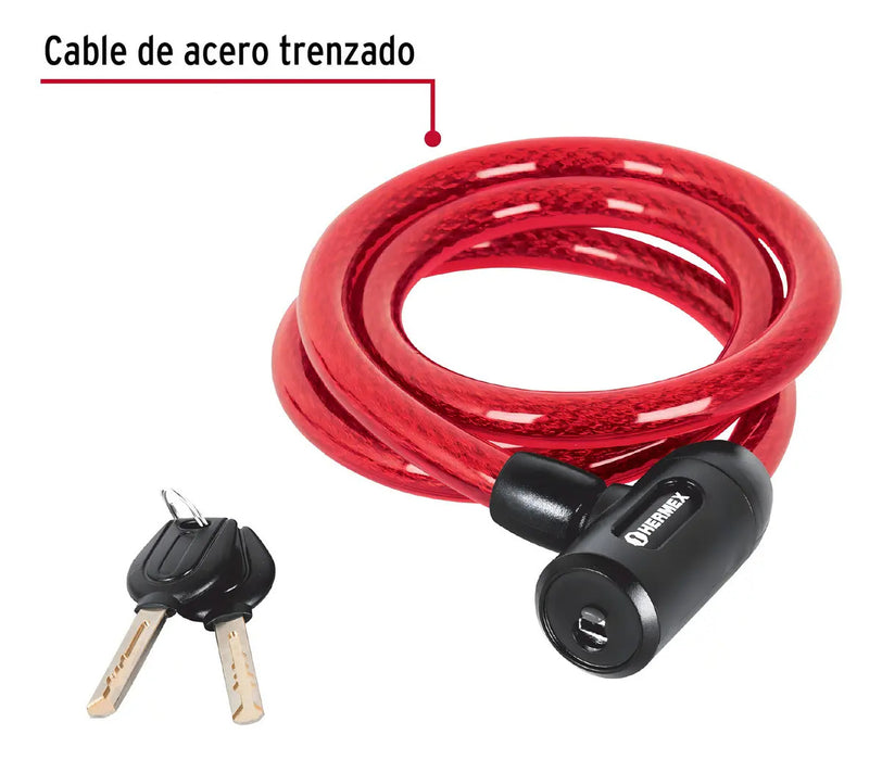 Candado Cable 1.20 Mt X 15 Mm Con Llave Uso Rud Hermex
