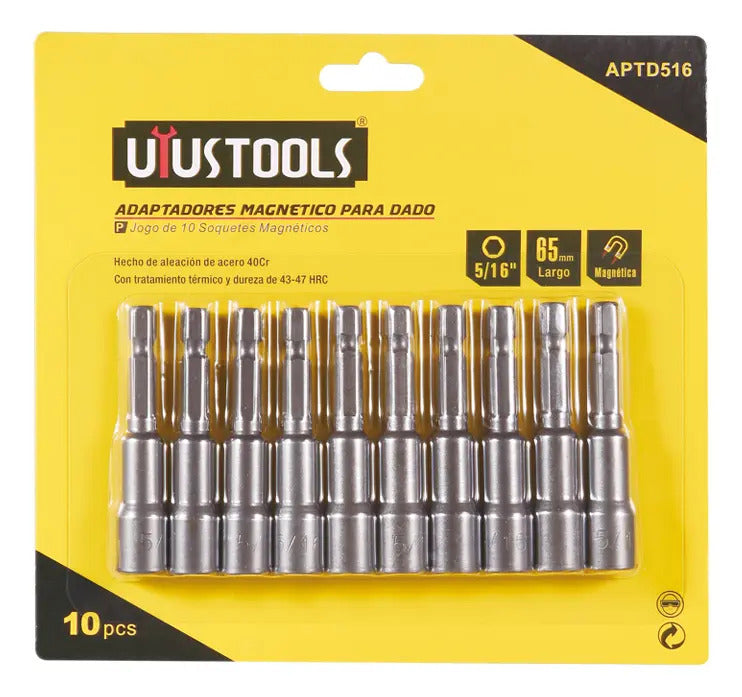 Set Adaptadores Magnéticos 10 Pcs 5/16'' X 65mm