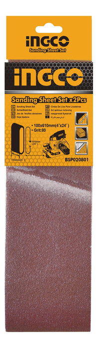 Lijas Banda Ingco 610x100mm Grano 80 (2 Unidades)