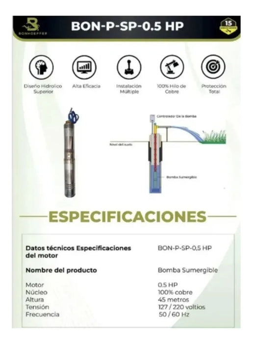 Bomba Sumergible Bonhoeffer 0,5hp 18m