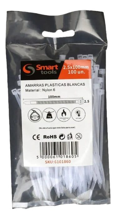 Amarra Plástica Blanca 2.5 x 100mm (100 Unidades)