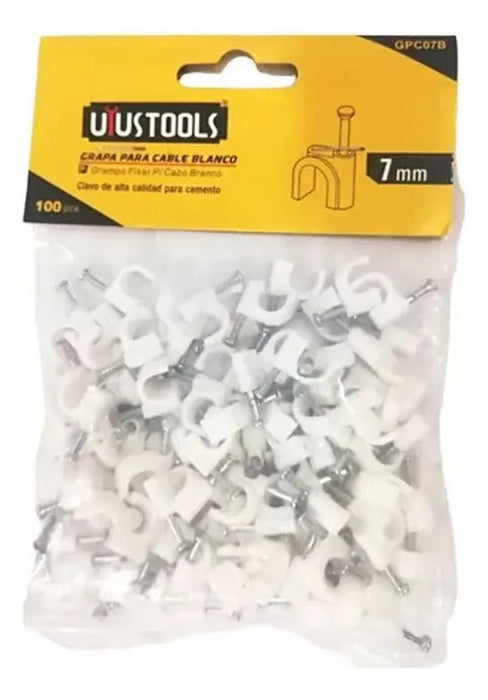 Grapa Para Cable Blanco 7mm 100pcs