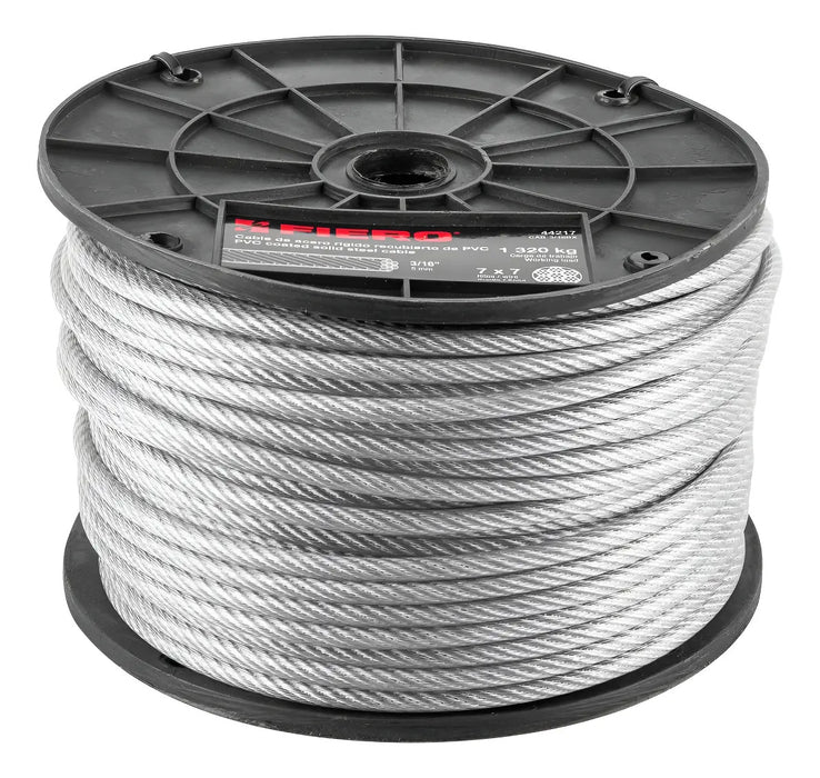Cable Rígido 3/16' Acero 7x7 Recubierto Pvc, Carrete De 75 M