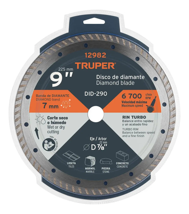 Disco 9'' Diamante Turbo Corte Piedra Concreto Truper