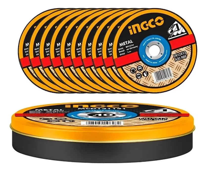 10 Piezas Discos Corte Metal 4 ½'' (115mm) 1.2mm Amarillo