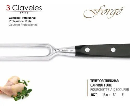 Tenedor Trinchar 3 Claveles Forge Acero Inoxidable Mango Pom Negro 16cm