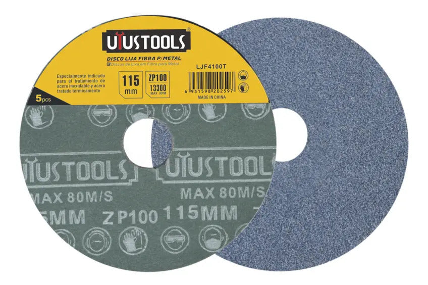 Set 5 Un Disco Lija Fibra P/metal 4 1/2 #100