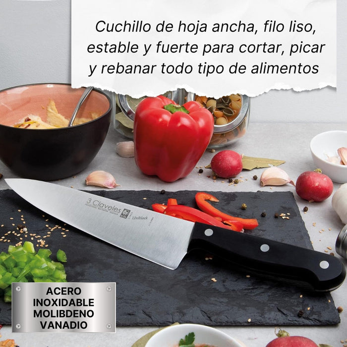 Cuchillo Cocinero 3 Claveles Uniblock 13cm Acero Inox Negro