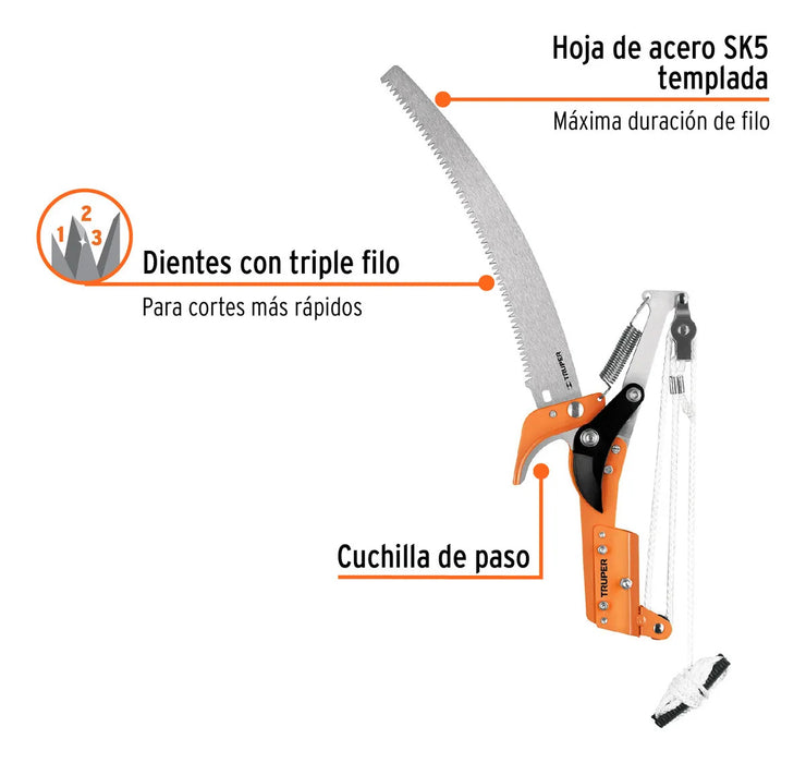 Serrucho Cortador Tijera Para Poda De Ramas Altas Truper Naranja