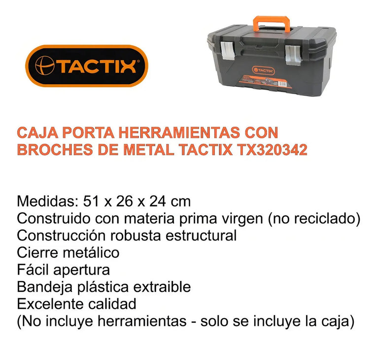 Caja Herramientas Plástica 20" Con Bandeja Tactix