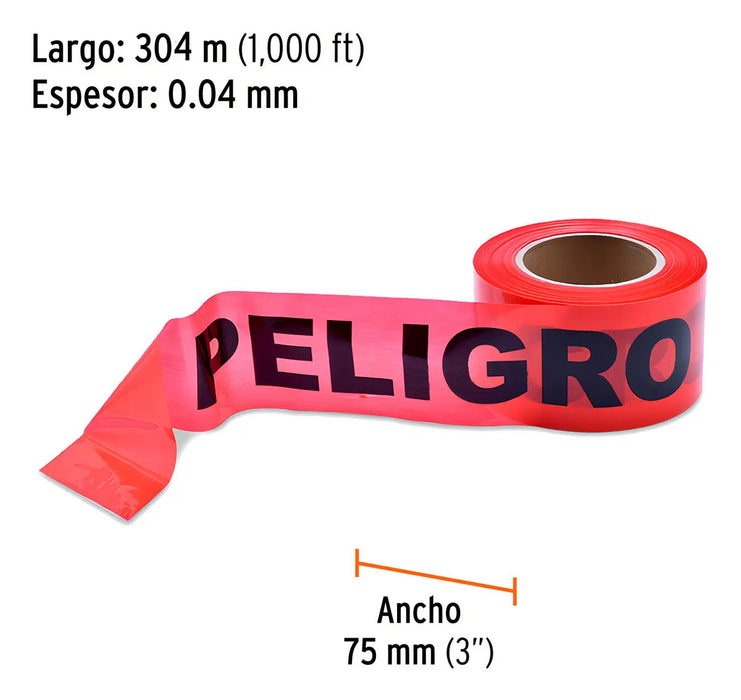 Cinta Peligro Truper Plástico Rollo 304 Mt Rojo