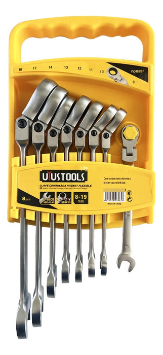 Jgo 8 Pcs Llave Combinada Rachet Flexible 8-19mm