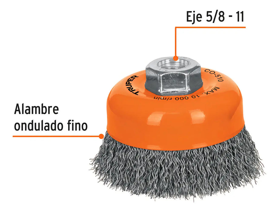 Carda De Copa Alambre Ondulado 4' Para Esmeril Truper