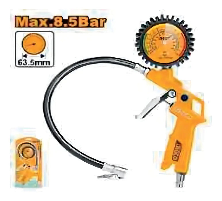 Pistola para Inflar y Calibrar Neumático con Manómetro Ingco Industrial Amarillo