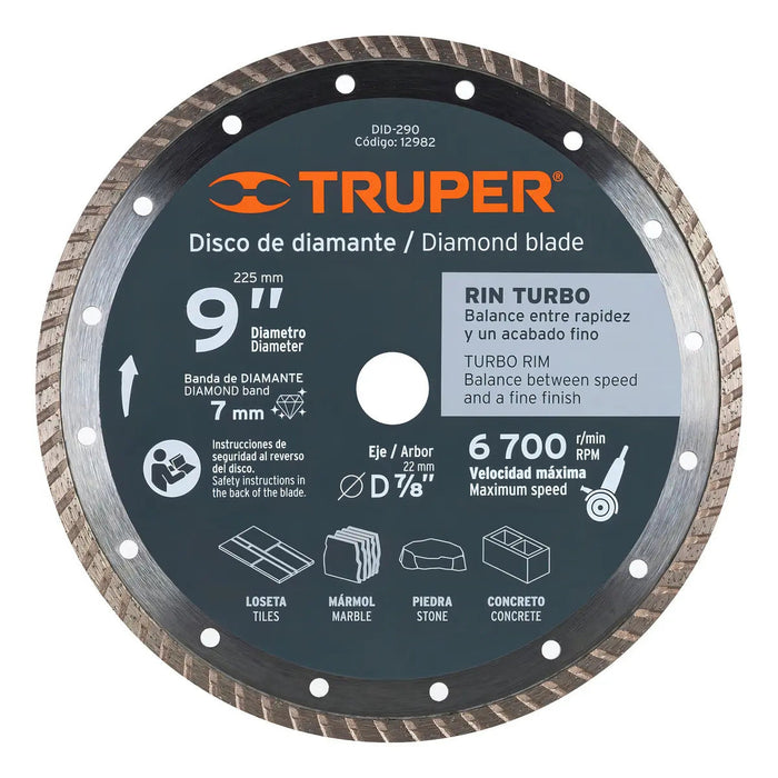 Disco 9'' Diamante Turbo Corte Piedra Concreto Truper