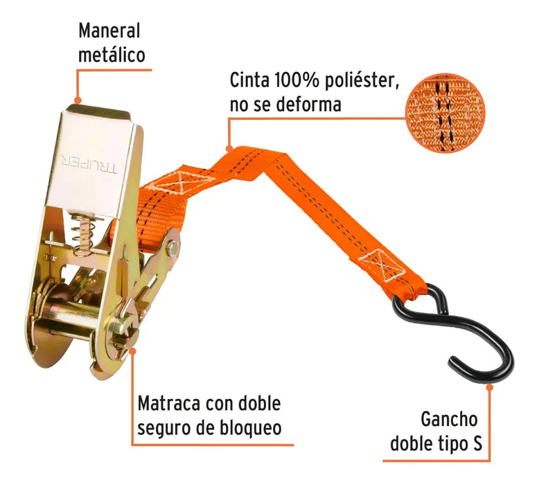 Correa de Amarre Truper 3m Naranja 675kg