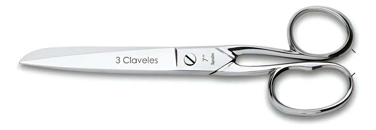 Tijera Modista 3 Claveles 7'' 18cm Forjada España Niquelado Plateado