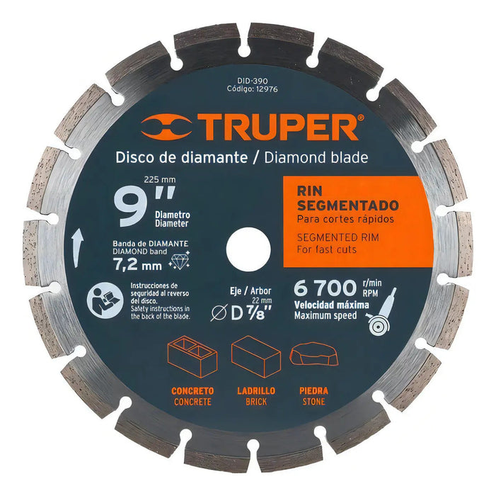 Disco 9'' Diamante Rin Segmenta Concreto Piedra Truper