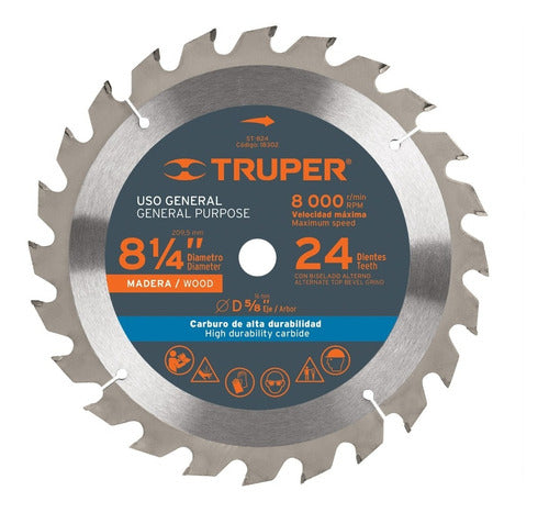 Disco Sierra para Madera 8-1/4'' 24 Dientes, Centro 5/8''