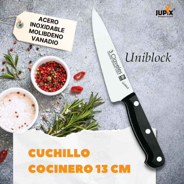 Cuchillo Cocinero 3 Claveles Uniblock 13cm Acero Inox Negro