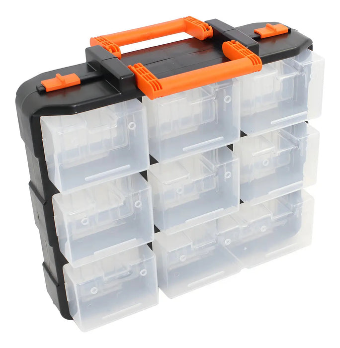 Organizador Plástico Doble Tipo Maleta Tactix 16 Compartimentos Negro