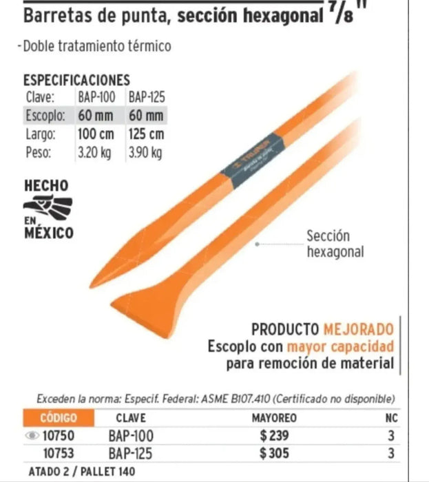 Chuzo de Punta 7/8" x 1 Mt. 3,20k