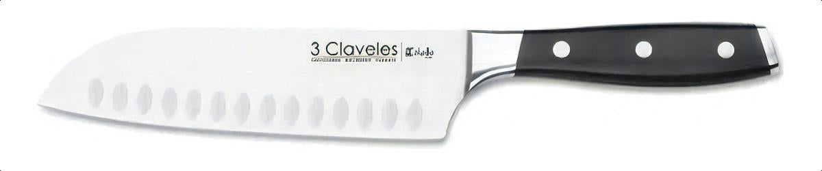 Cuchillo Santoku 3 Claveles Acero Inox Forjado 18cm Línea Toledo Negro