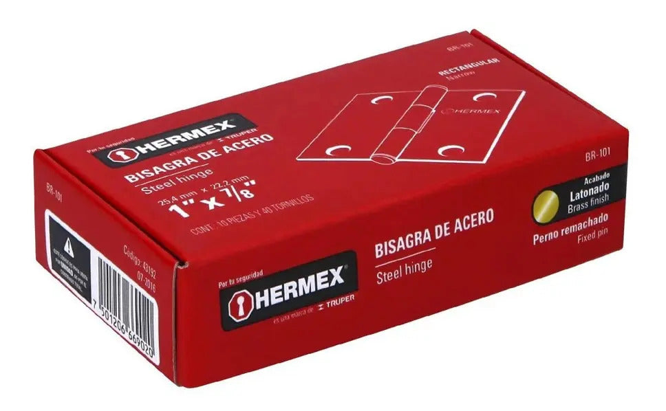 Bisagra Hermex-truper Acero Latonado 1 x 7/8 Caja 10 Uni