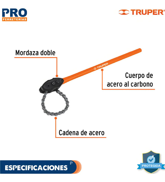 Llave de Cadena Tipo Caimán Uso Pesado Mango de 28''