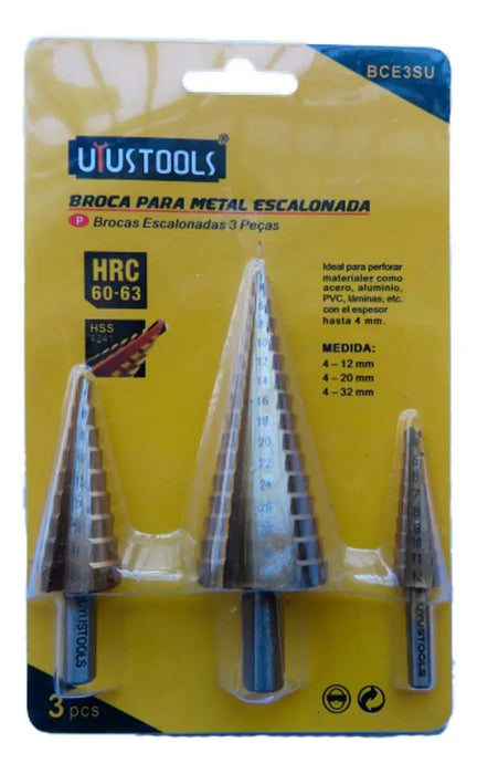 Set Brocas Escalonadas Metal 3 Pzas