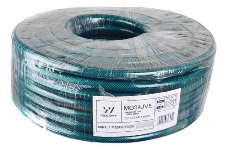 Manguera PVC Jardín Verde 3/4" x 2.5mm x 50mts