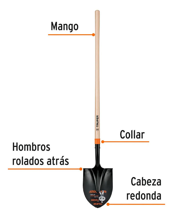 Pala T-2000 Redonda Mango Largo 45' Truper Negro
