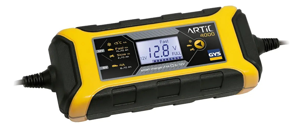 Cargador de Baterías Gys 12V 4A Pantalla LCD para Auto y Moto IP65