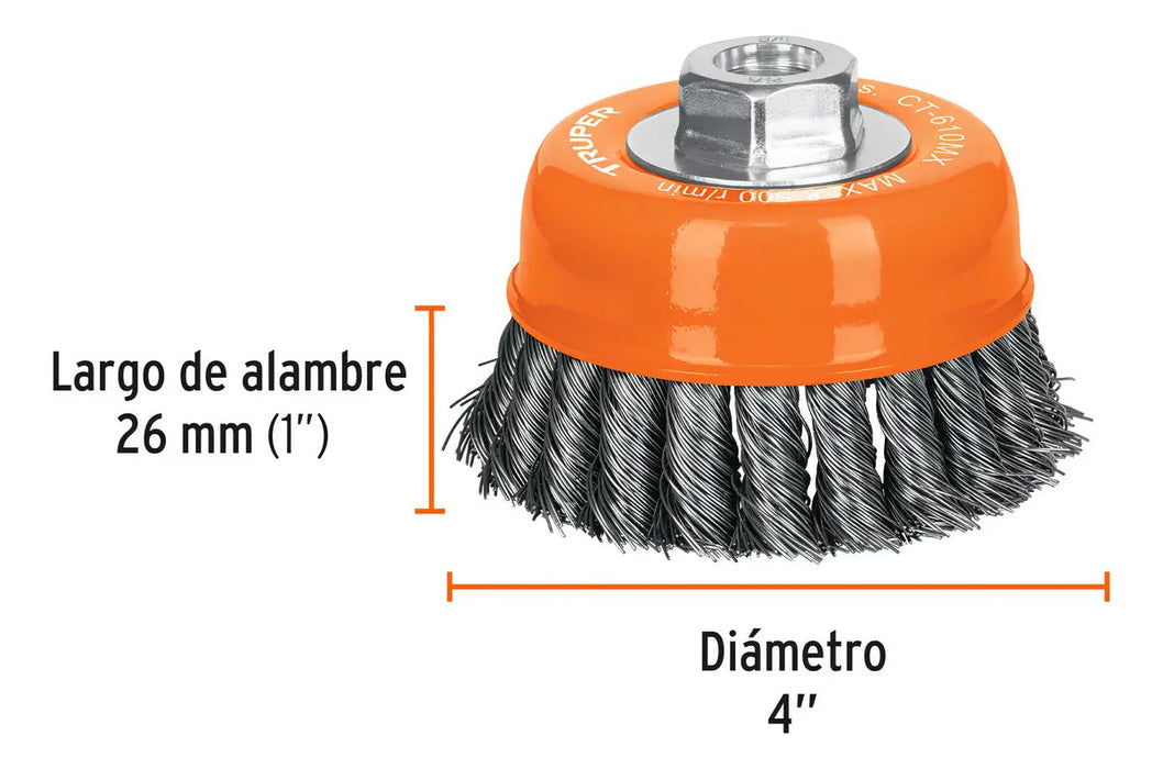 Carda Copa Trenzado Grueso 4'' X 14 Mm Truper