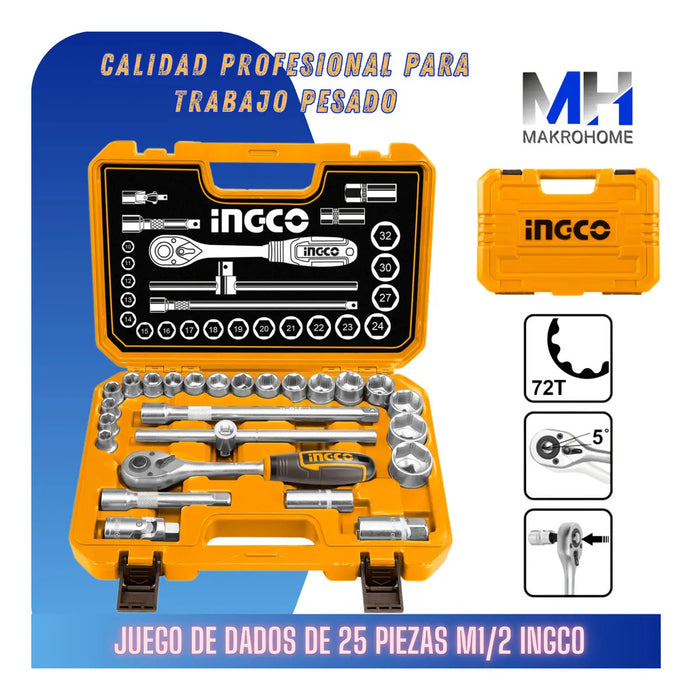 Set 25 Llaves Tubo 1/2" Bocallaves Maletín Ingco