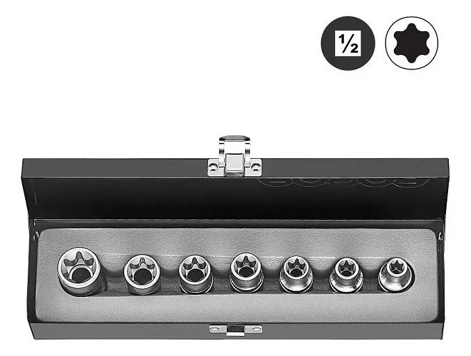 Juego Dados Torx Hembra Force 1/2 De E10 A E24 - 7 Pzs