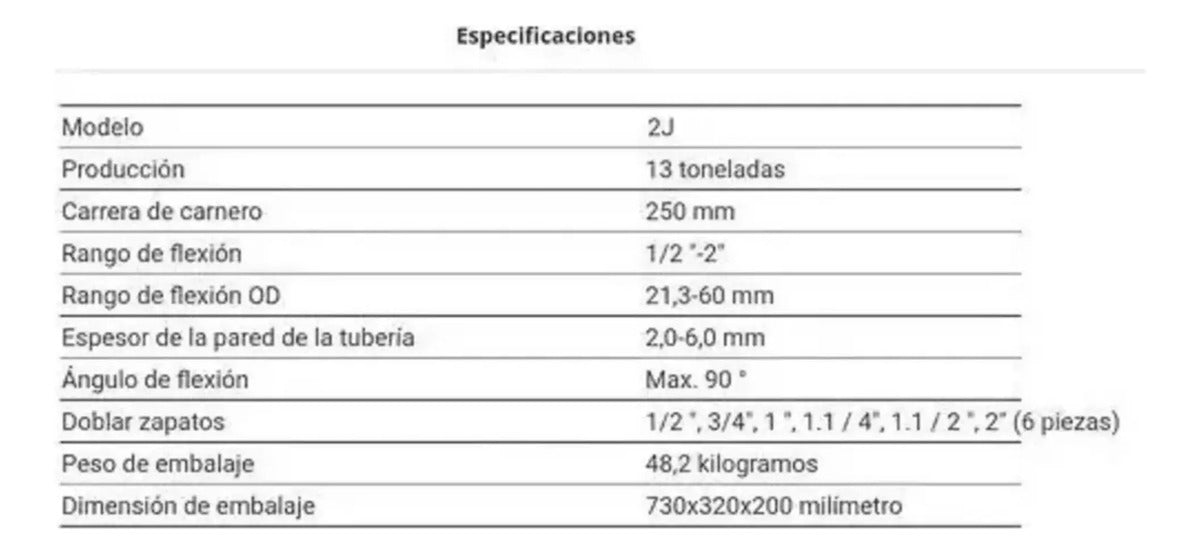 Curvadora Hidráulica 1/2''-2'' Con Trípode