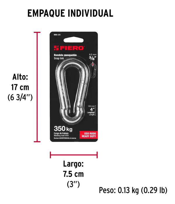 Bandola Mosquetón De Acero 3/8'' Carga 350 Kg