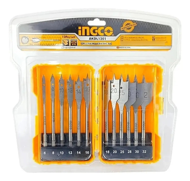 Set De 12 Brocas Planas Para Madera Ingco