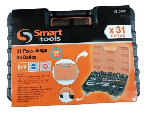 Juego De Dados 1/4 De 3/16'' A 9/16'' 31 Pzs