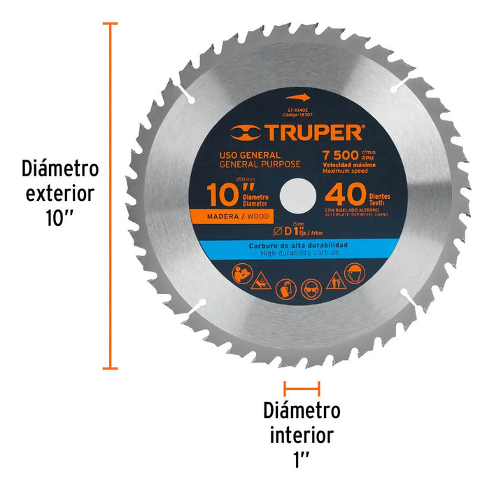 Disco Truper ST-1040E 25 cm 40 Dientes Madera 1''
