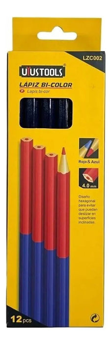 Pack 12 Lápices Carpintero Bi-color Rojo Azul