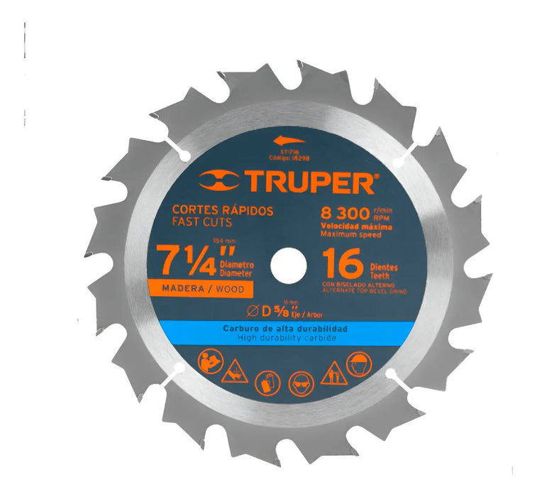 Disco Sierra para Madera 7-1/4'' 16 Dientes, Centro 5/8''