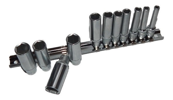 Juego De Dados Hex. Largos 1/4. 4 - 14 Mm 11 Pzas Force21115 Plata