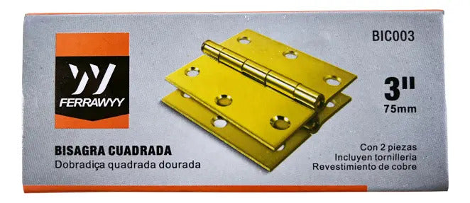 Bisagra Cuadrada 3" X 3" Dorada